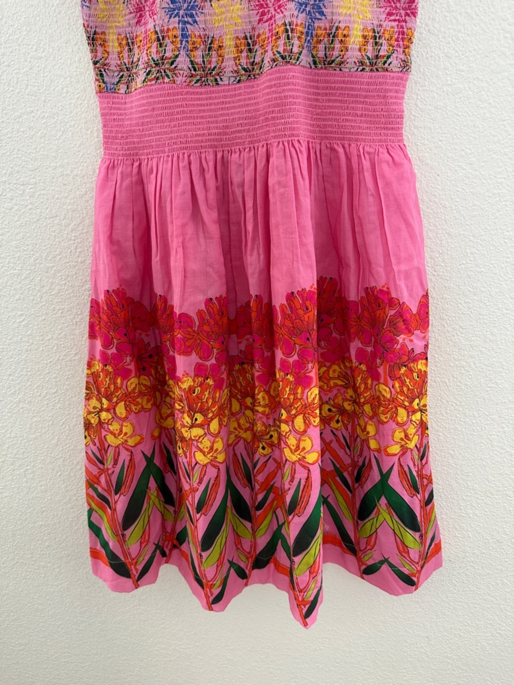 Anthropologie Roopa Pemmaraju Floral Smocked Dress Pink Ruffle Cotton Sundress M - Picture 9 of 11